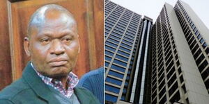Ugandan billionaire James Mugoya Isabirye (left) and NSSF building in Nairobi.