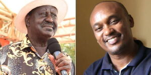 A side by side photo of ODM leader Raila Odinga and missing government analyst Mwenda Mbijiwe