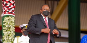 President Uhuru Kenyatta at Wang'uru stadium in Kirinyaga County on Wednesday, October 20.