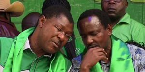 Bungoma Senator Moses Wetangula together with Wiper Party leader Kalonzo Musyoka during a campaign rally on September 15, 2016.