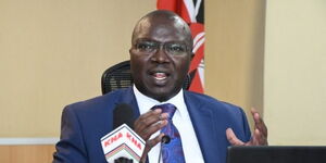 Labour Cabinet Secretary Simon Chelugui at a press conference on July 24, 2021.