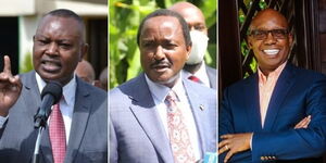 A collage of DCI boss George Kinoti(Left), Wiper party leader Kalonzo Musyoka(Center), and Businessman Jimi Wanjigi(Right).