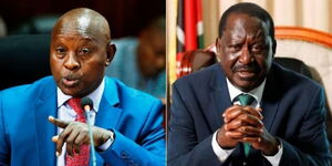 A collage of Nyeri Governor Mutahi Kahiga (left) and ODM party leader Raila Odinga (right)