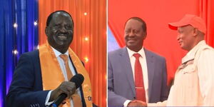 A collage of ODM party leader Raila Odinga (left) and the party leader receiving Noor at Chungwa house.