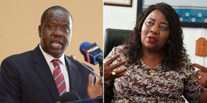 A collage of Interior Cabinet Secretary Fred Matiang'i (left) and Ida Odinga (right)