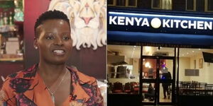 A collage of Margaret Smalls (Left) and the Kenyan Kitchen in Edgware in Northern England.