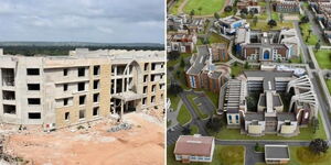 A collage image of a building of the Ronald Ngala Utalii College (Left) and an impression of the college in Kilifi County.