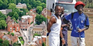 A collage image of Harrow School in London, United Kingdom (Left) and the sons of Baringo Senator Gideon Moi (Right).