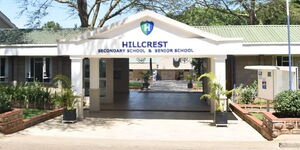 An image of the entrance to Hillcrest Secondary School in Nairobi County.