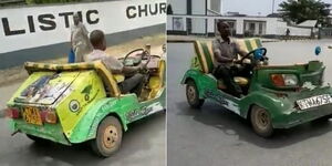 A collage image of Saidi driving his vehicle branded with UDA colours in Mombasa County.