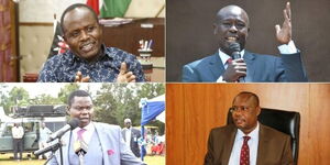 From Top Left: A collage image of George Natembeya, Mathira MP Rigathi Gachagua, Ainabkoi MP William Chepkut and Busia Governor Sospeter Ojaamong.