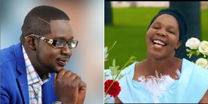 Churchill Show host Daniel Ndambuki (left) and Victoria Zabron, a member of Zabron Singers