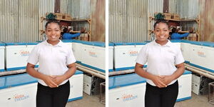 A collage of Kuza Freezer Founder Purity Gakuo who won the YBI award on October 18, 2022. 