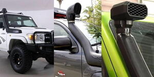 A collage of different car models fitted with car snorkels. 