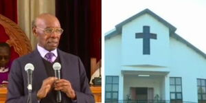A collage of Royal Media Services Chairman SK Macharia and a facade of the new ACC&S Church. 
