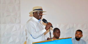 ODM Leader Raila Odinga addresses a conference during his visit to Mombasa County on January 6, 2023. 