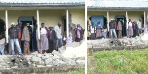 A collage of screenshots of the scene where the residents demolished a structure meant to be a dispensary in Naivasha. 