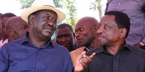 An image of ODM leader Raila Odinga (left) and Siaya Governor James Orengo (right) in a past event.
