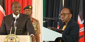 A photo Collage of President William Ruto (left) and Auditor General Nancy Gathungu during a meeting of independent offices and commissions held at State House on January 17, 2023. 