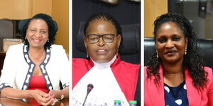A collage of the Judiciary Chief Registra Ann Amadi (left) , Supreme Court Chief Justice Martha Koome (centre) and the Registra of Political Parties Anne Nderitu (right).