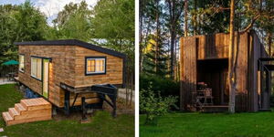 A collage showcasing different tiny houses designs.