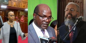 A photo collage of advocate Mary Wambui Shava, (left), former IEBC Chair Wafula Chebukati (center) and Advocate Taib Ali Taib. They were all part of the candidates who applied for the IEBC Chairperson job in 2016. 