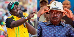 An image of President William Ruto (left) and ODM leader Raila Odinga (right) .