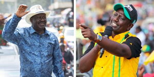 A collage of ODM leader Raila Odinga (left) and President William Ruto (right) 