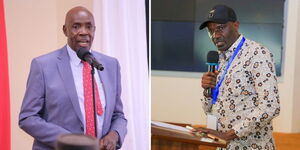 A photo collage of Education Cabinet Secretary Ezekiel Machogu and Senate Education Committee Chair Joe Nyutu.