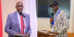 A photo collage of Education Cabinet Secretary Ezekiel Machogu and Senate Education Committee Chair Joe Nyutu. 