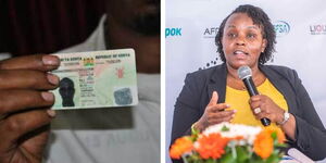 An image of a sampled ID card (left) and the image of  Data Commissioner Immaculate Kassait (right)