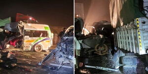 A photo collage of a wreckages of the vehicles involved in a road accident on January 26, 2023. 