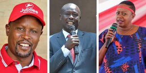 A collage of EALA MP Kanini Kega (left), Deputy President Rigathi Gachagua (centre) and Nominated MP Sabina Chege (right)