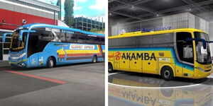 A photo collage of the Eldoret Express bus (left) and the Akamba bus (right)