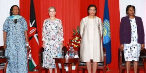 Former Sports CS Amina Mohamed, Countess of Wessex, Sophie Helen Rhys-Jones, Commonwealth secretary general, Patricia Scotland and former Gender CS Margaret Kobia on Thursday, September 19, 2019.