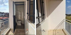 A photo collage of the Ruiru apartment with the toilet showcased (left) and the image of the balcony(right)