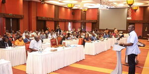 President William Ruto addresses an inter-governmental meeting with governors at the Naivasha Enashipai Hotel on February 10, 2023. 