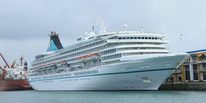 A photo of the MV Artania docking at the Port of Mombasa on February 13, 2023. 