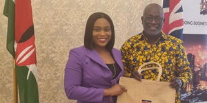 Kenya's High Commissioner to the UK poses for a photo with Lincoln University Regional Manager for Africa after a meeting in London held on February 16, 2023. 