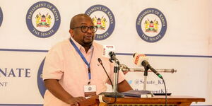 PS to the State Department of Housing and Urban Planning Charlse Hinga speaks during a retreat in Naivasha on Februuary 17, 2023. 