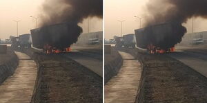 A photo collage showing the sene where a truck caught fire along the Southern Bypass on February 23, 2023. 