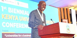 Education PS Belio Kipsang makes his remarks during the Bennial Universities Fund Conference on February 23, 2023. 