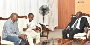 Deputy President Rigathi Gachagua (right) during a meeting with Nairobi CBD traders on February 24, 2023. 