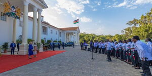 A choir entertains the First Lady of the United States at State House, Nairobi on February 24, 2023. 