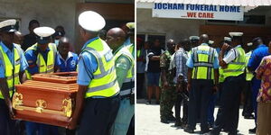 A photo collage of police officers during the transportation of the slan traffic cop's body from Mombasa on March 8.