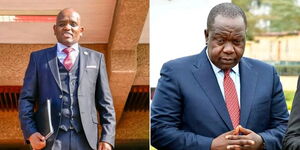 A photo collage of Digital Strategist Dennis Itumbi (left) and Ex-CS Fred Matiang'i. 