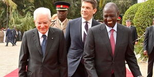 Italian President Srgio Mattarella (left) and President William Ruto takes a stroll during the Italian President's State Visit on March 14, 2023. 