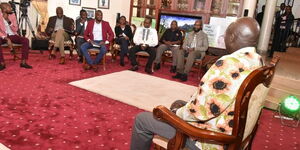 Deputy President William Ruto (left) speaks during a joint media interview on March 17, 2023 at his Karen home. 