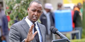 State Spokesperson Hussein Mohamed speaks in a press briefing at NCPB Kisii depot ahead of President William Ruto's visit to Kisii and Nyamira counties on Mar5ch 22, 2023.
