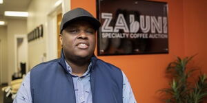Laban Njuguna, Co-founder of the Zabuni Specialty Coffee Auction at its Nebraska offices on Saturday, November 6